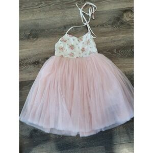 Flofallzique Girls Dress Pink Halter Floral Tulle Tutu Dress Size 5‎ Party #5